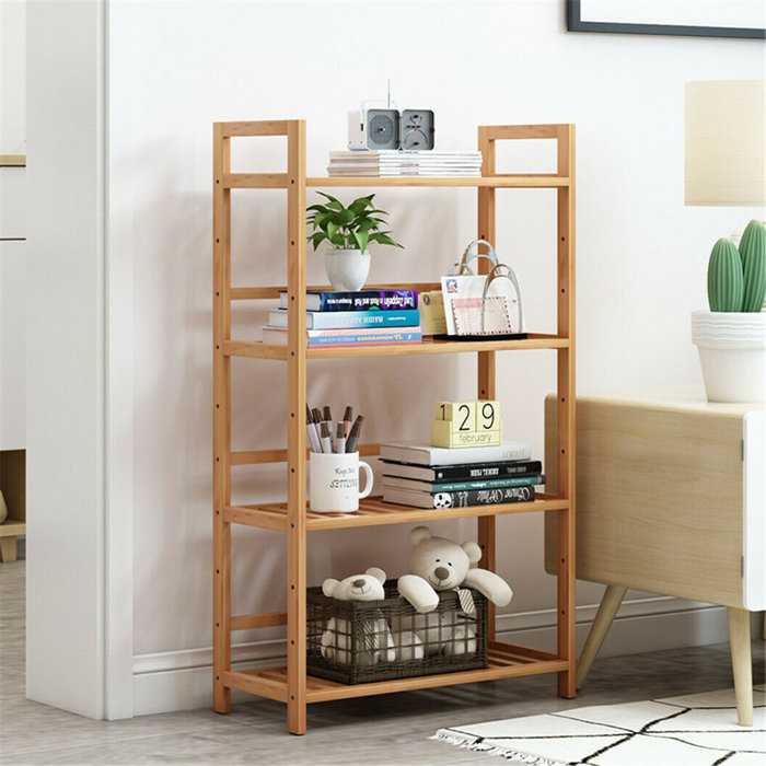 Rebrilliant Tall 4 Tier Bamboo Wood Storage Rack Kitchen Shelving